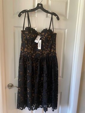 L'AGENCE Black Lace Dress with Nude Underlay